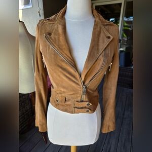 Pinko Tan Suede Moto Jacket | 100% Goat Leather | Size 38 (US Small)